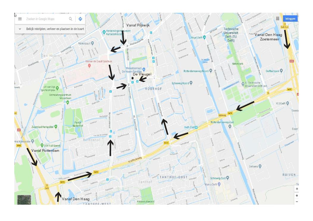 Kaart met route naar nieuwe locatie